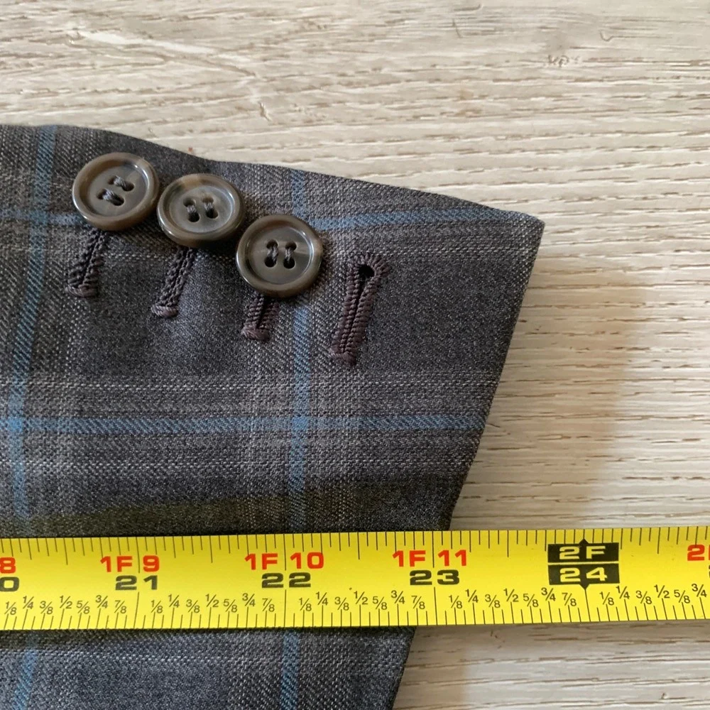 Isaia Napoli Mens Plaid Sport Coat Blazer Charcoal Gray Blue Wool Two Button